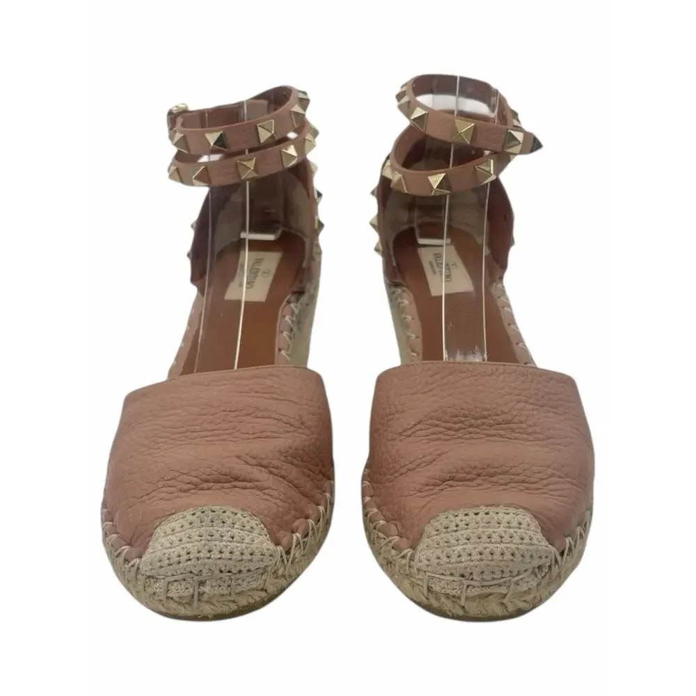 Valentino Garavani Rockstud Double Leather Wedge Espadrille Pink Size 39